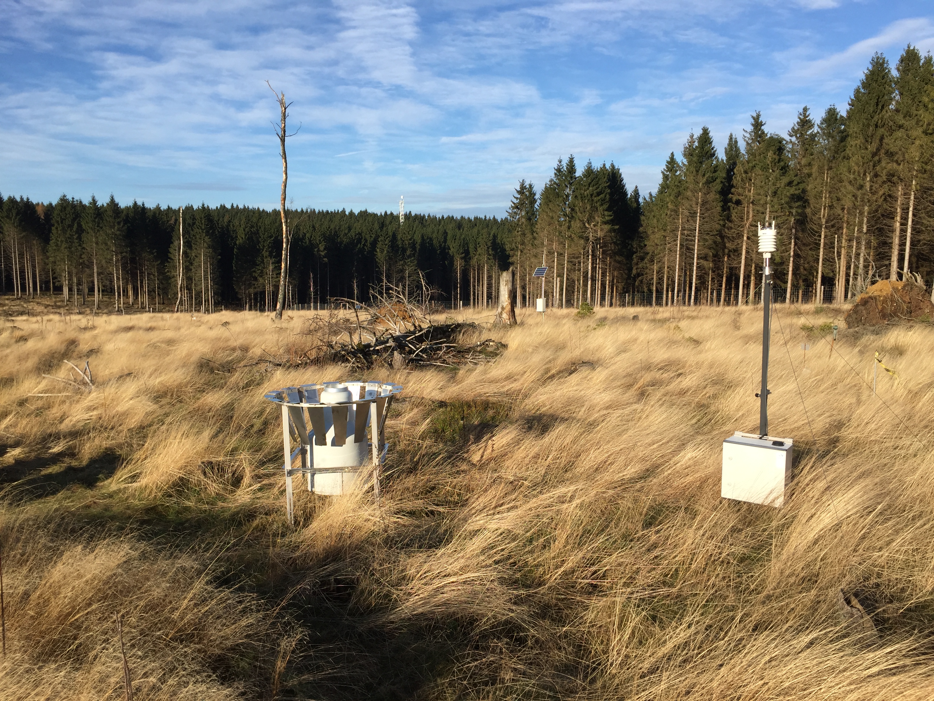 Weather station with pluviometer at the Wüstebach test site (Photo: Marius Schmidt FZJ-IBG3)